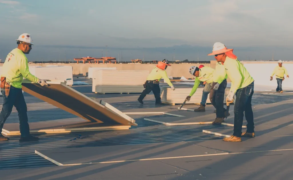 King of Texas commercial roofing contractor installing roofing panels on a data center facility