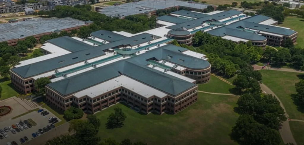 Corporate office campus roofing project completed by King of Texas commercial roofing contractor